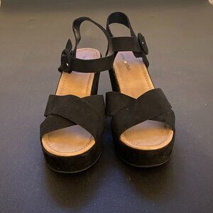 Seven Dials Women's Black Suede Wedge Heel Platform Sandals